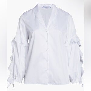 Harshman Elegant White Vivona Ruffle Sleeve Tunic Top, 100% Cotton, X-Small NWT